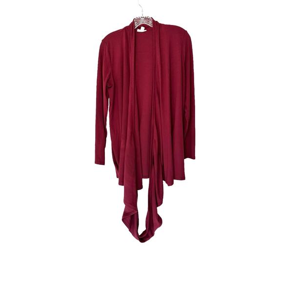 J. Jill Pure Jill Cardigan Burgundy Wine Red Twist Open Front Wrap Top Medium - Picture 1 of 7